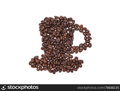 Coffee cup and steam made from beans, grain isolated on white background