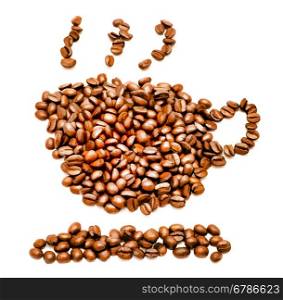 Coffee Cup Beans Showing Hot Drink And Break