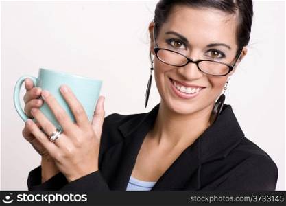 Coffee Cup Held on Break for Intellectual Business Woman. Back Stabber