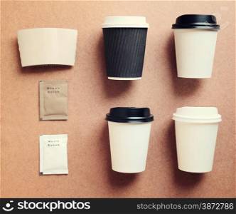 Coffee cup mock up for identity branding from top view with retro filter effect