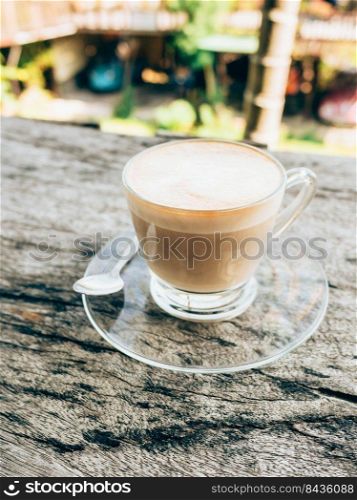 Coffee cup on wood table