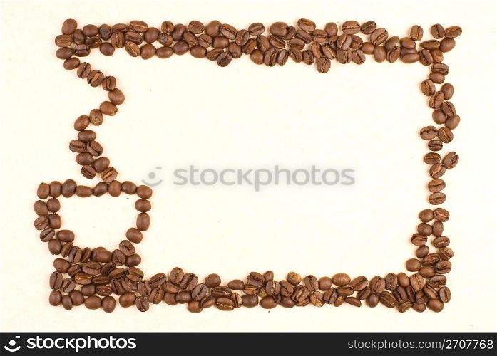Coffee cup pattern make up by coffee bean on card paper