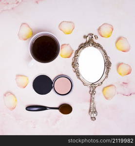 coffee cup petals compact powder oval brush compact powder pink background