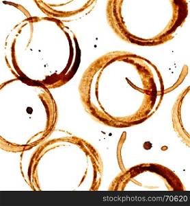 Coffee cup stains isolated on the white background - seamless pattern