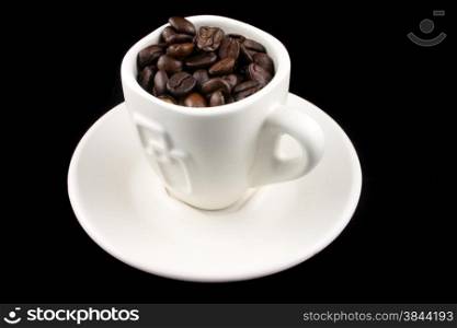 Coffee Cup with coffee beans in it on a Black Background&#xA;