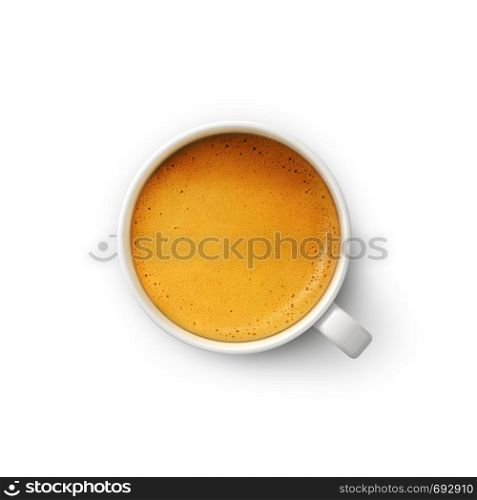 Coffee cup with cream foam isolated on white background. 3d illustration. Coffee cup with cream foam