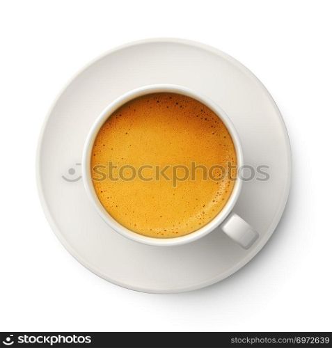 Coffee cup with cream foam isolated on white background. 3d illustration. Coffee cup with cream foam