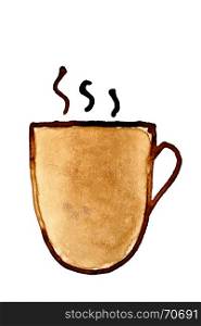 Coffee cup with steam sketched in coffee