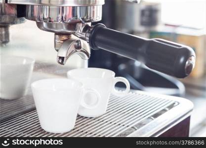 Coffee cups prepare for espresso shot, stock photo