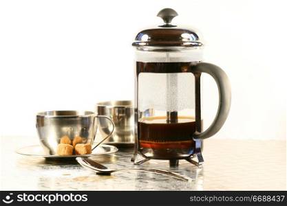 Coffee cups with french press / cafetiere