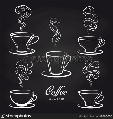 Coffee cups with smoke on blackboard. Coffee cups with smoke on blackboard background. Vector illustration