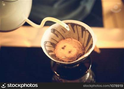 coffee drip process, vintage filter image