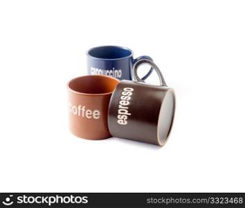 coffee espresso cappuccino cups isolated on white background