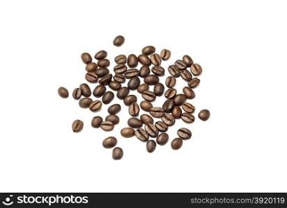 Coffee grains closeup on white background