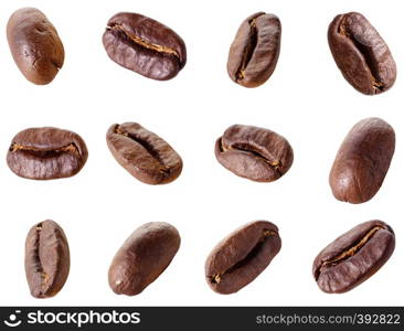 Coffee grains isolated on white background. Set. Coffee grains isolated on white background