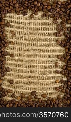 Coffee grains on a sacking