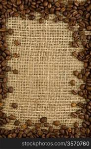 Coffee grains on a sacking