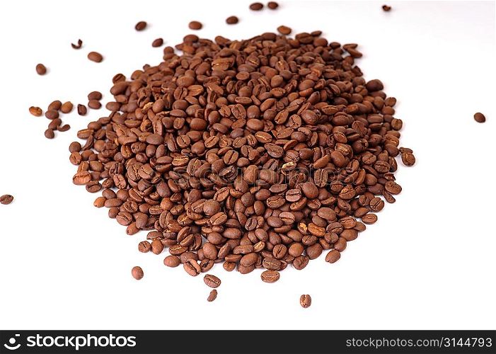 Coffee grains on white background
