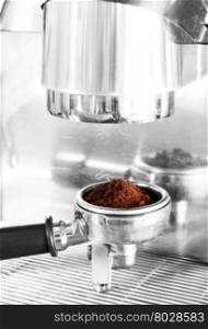 Coffee grind in group with black and white filter, stock photo