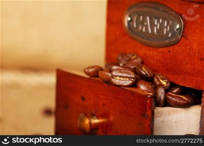 coffee grinder with beans closeup