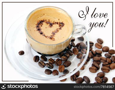 Coffee in a transparent mug on the white background