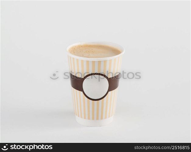 coffee in takeaway paper cup isolated on white background . paper cup for coffee