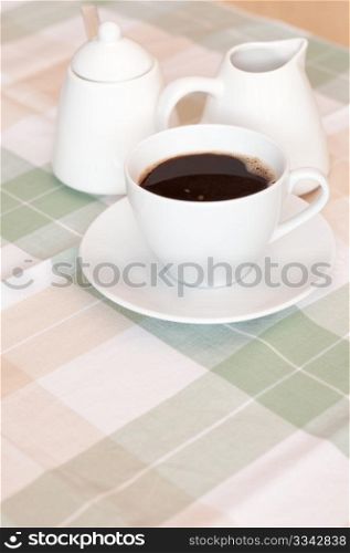 Coffee in the White Cup With Sugar Bowl and