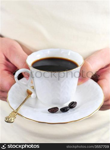 Coffee in white porcelain cup