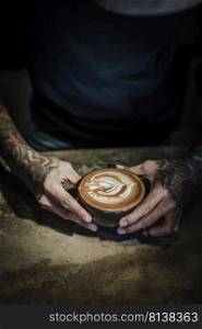 coffee latte art make by barista in coffee shop cafe vintage color tone. 