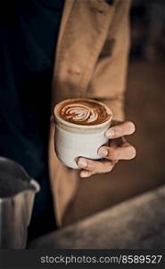 coffee latte art making by barista  . coffee latte art 