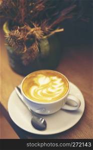 coffee latte art, vintage filter image