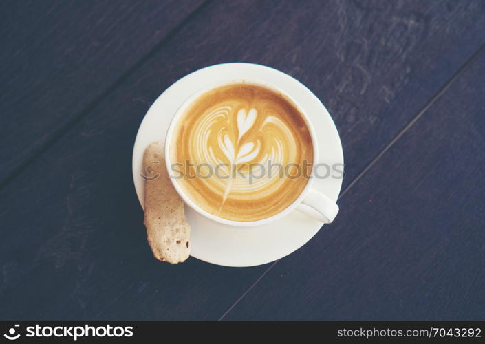 coffee latte art, vintage filter image