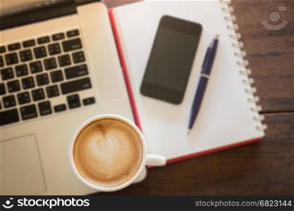 Coffee latte on work table, stock photo