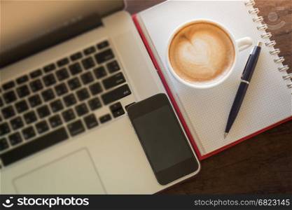 Coffee latte on work table, stock photo