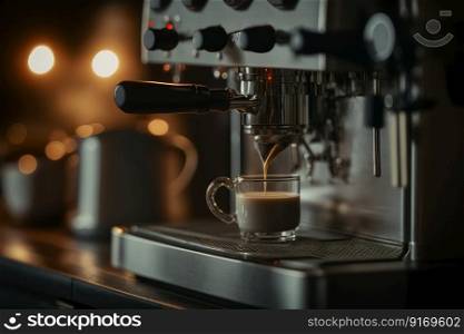 coffee machine makes hot drink in cup Generative AI.