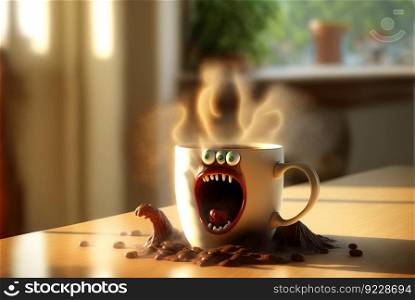 Coffee monster with crazy eyes. Cute character with caffeine energy, very excited. Generated AI. Coffee monster with crazy eyes. Cute character with caffeine energy, very excited. Generated AI.