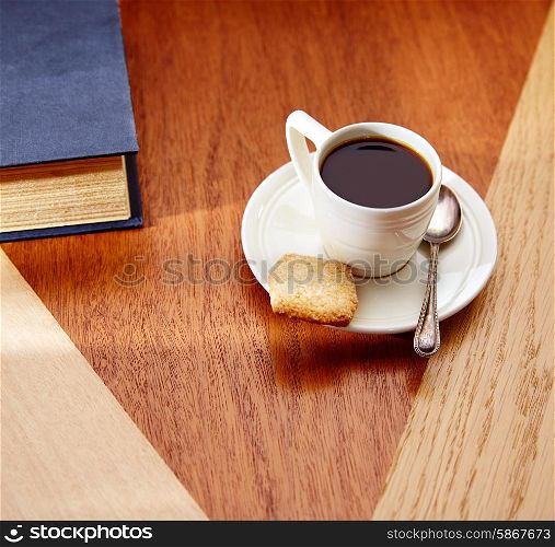 Coffee morning with biscuits on wooden modern table