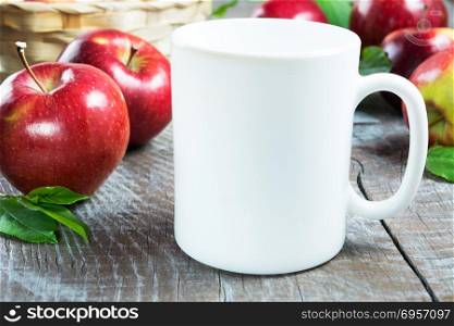 Coffee mug mockup with apples. White mug mockup. Mug Product Mockup. Styled mockup. Product mockup. White cup mockup. Cup mockup. Blank mug. Empty Mug Mockup. Coffee mug mockup with apples