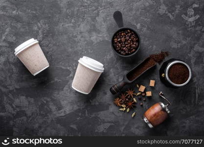 coffee on dark stone background