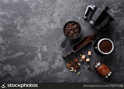 coffee on dark stone background with space for text