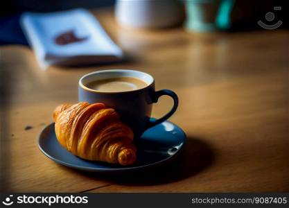 coffee on the table with croissant.  Generative AI 