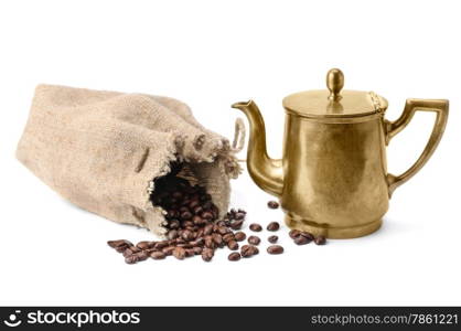 coffee pot and coffee bean isolated on white background