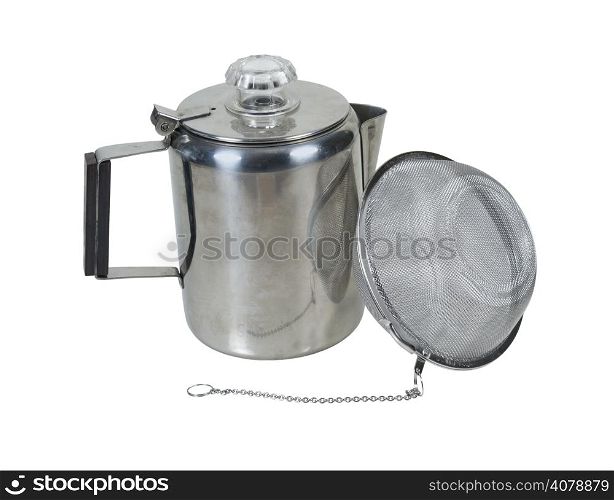 Coffee Pot and metal tea infuser used to hold lose tea leaves - path included