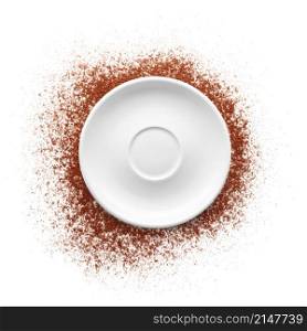 Coffee powder with saucer isolated on white background. Coffee powder with saucer on white background