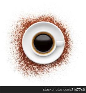 Coffee powder with saucer isolated on white background. Coffee powder with saucer on white background