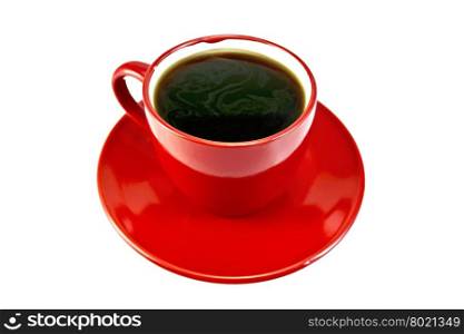 Coffee red cup and saucer isolated on white background