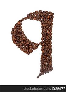 Coffee seeds font, English alphabet of Coffee seeds isolated on white background, Letter Q symbol made from Coffee seeds.