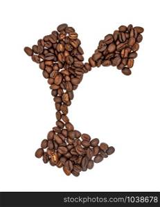 Coffee seeds font, English alphabet of Coffee seeds isolated on white background, Letter R symbol made from Coffee seeds.