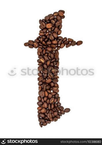 Coffee seeds font, English alphabet of Coffee seeds isolated on white background, Letter T symbol made from Coffee seeds.