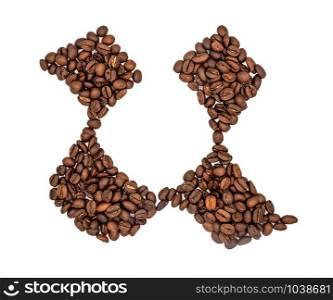 Coffee seeds font, English alphabet of Coffee seeds isolated on white background, Letter U symbol made from Coffee seeds.